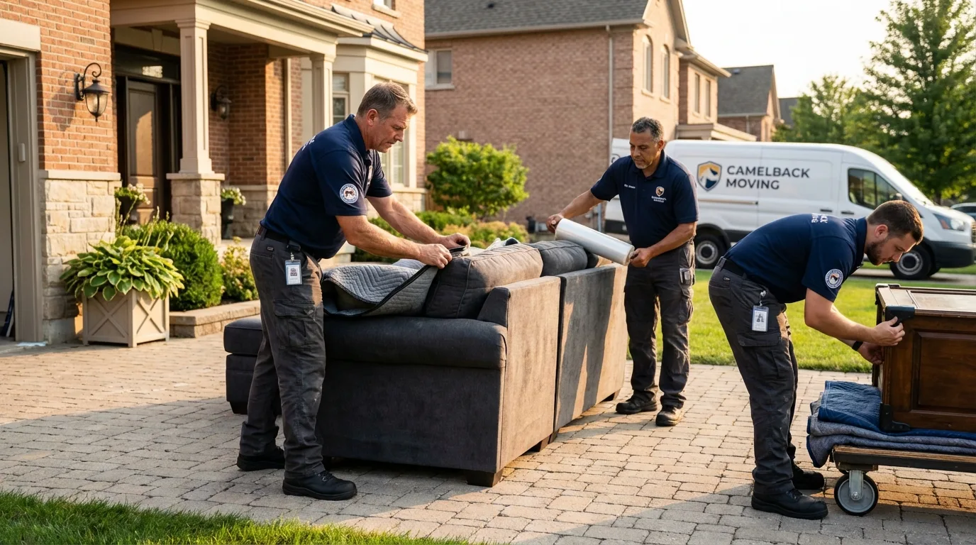 Large estate moving crew wrapping furniture in Argyle, TX